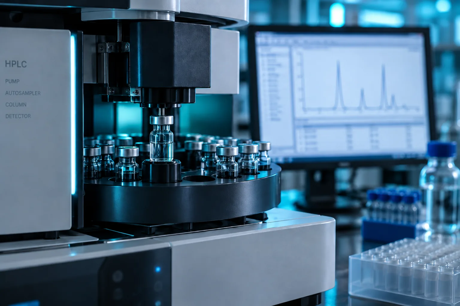 A liquid chromatography instrument in a lab